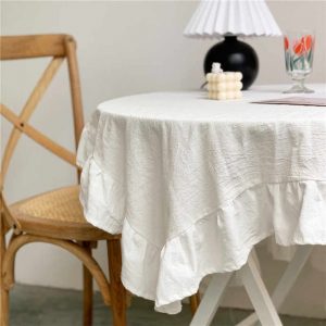 Mantel plisado de algodón con volantes para mesa, cubierta Retro para Picnic, mantel de mesa